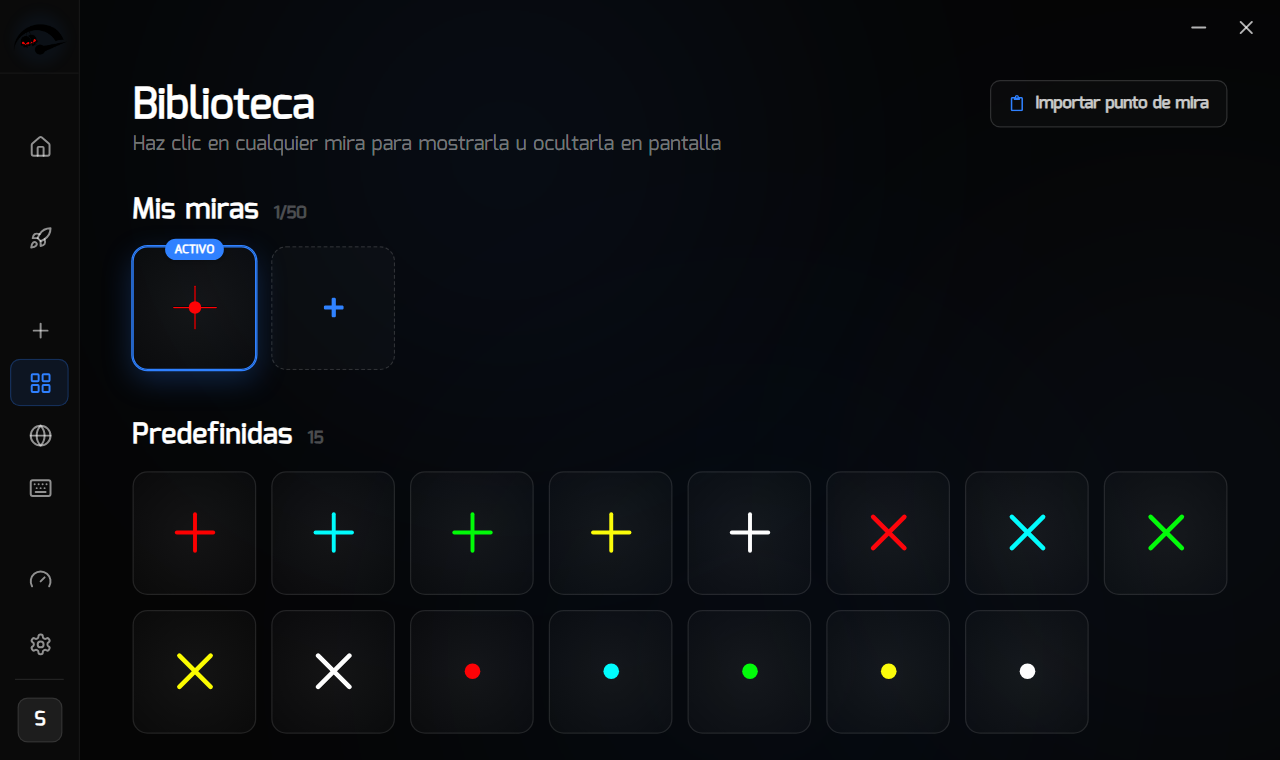 La mira terminada activa en la Biblioteca de RIP Reticle