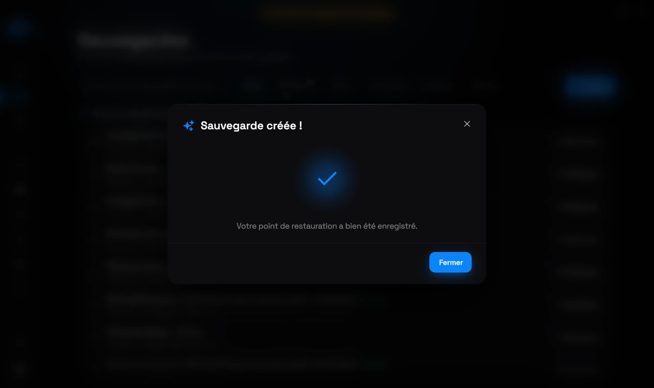 Saisie d'un nom pour le point de restauration avant de le créer
