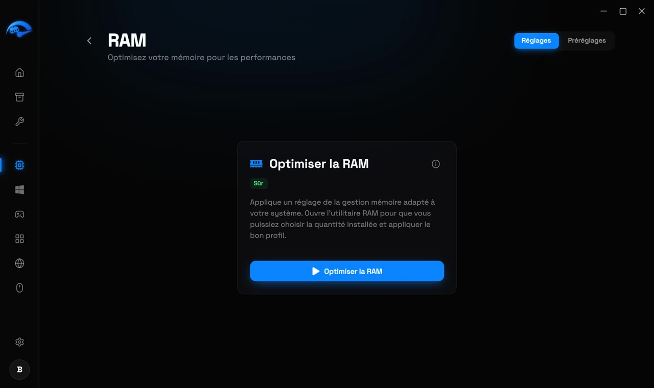 La sous-page RAM dans RIP Tweaks pour le réglage de la gestion mémoire