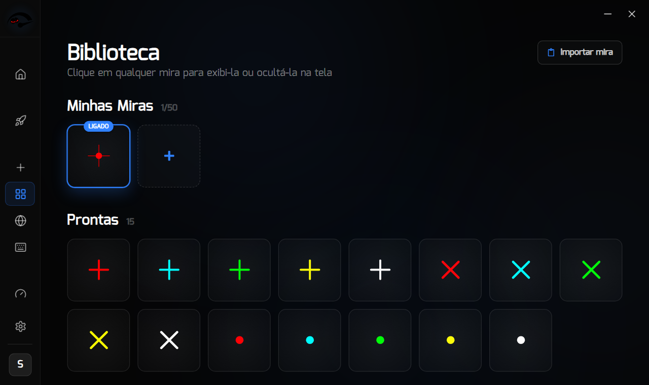 A mira finalizada ativa na Biblioteca do RIP Reticle