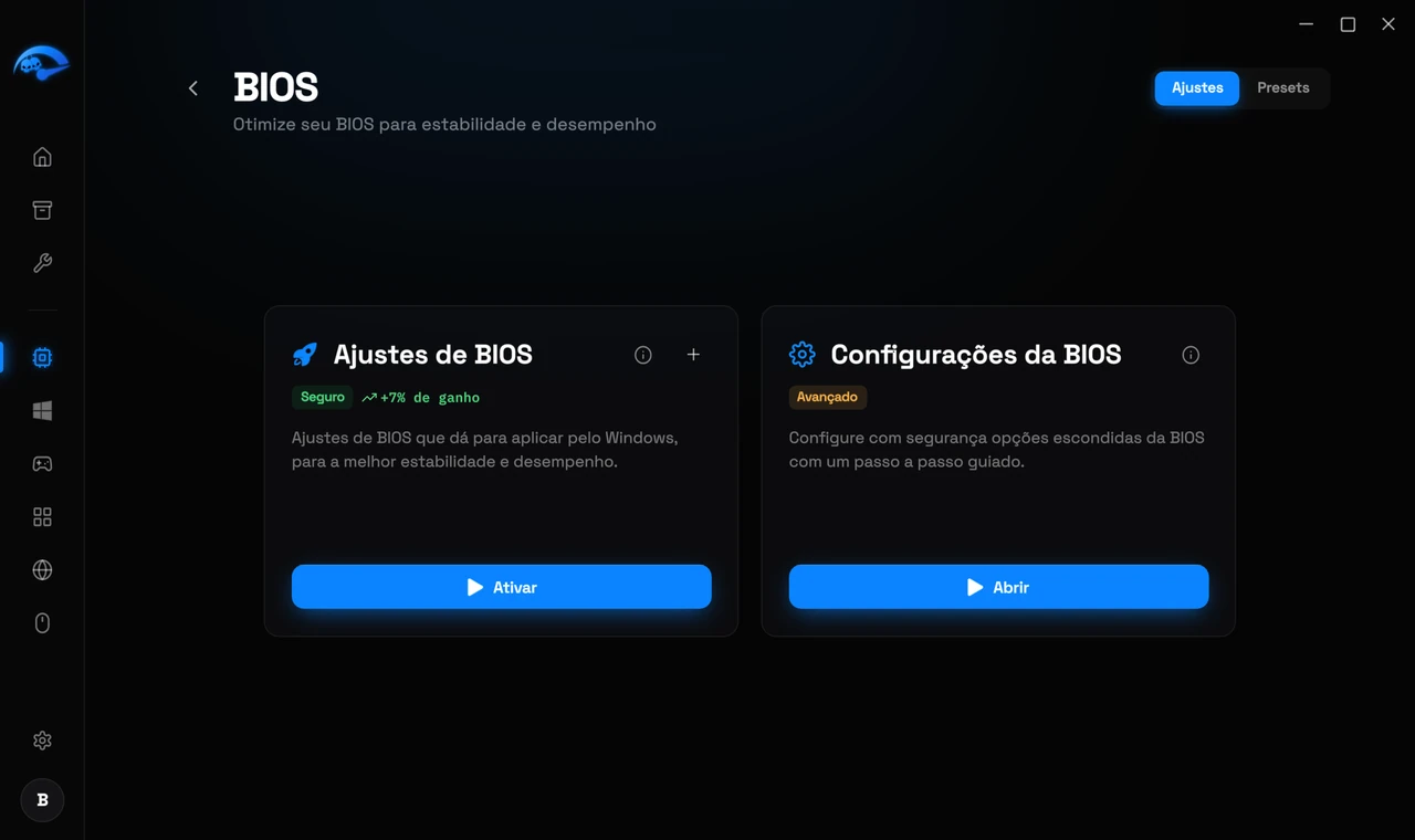 A subpágina BIOS do RIP Tweaks